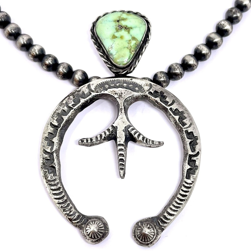 Navajo‎ Pearls Naja  Squash Blossom Necklace Sonoran Turquoise 20in BIG Sterling